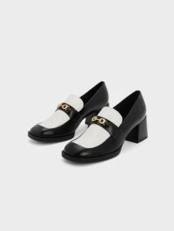 Two-Tone Metallic Accent Block Heel Loafer Pumps -Charles & Keith 2023 L6 CK1 60280401 24 3