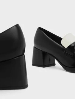 Two-Tone Metallic Accent Block Heel Loafer Pumps -Charles & Keith 2023 L6 CK1 60280401 24 7