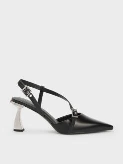 Asymmetric Curved Heel Slingback Pumps