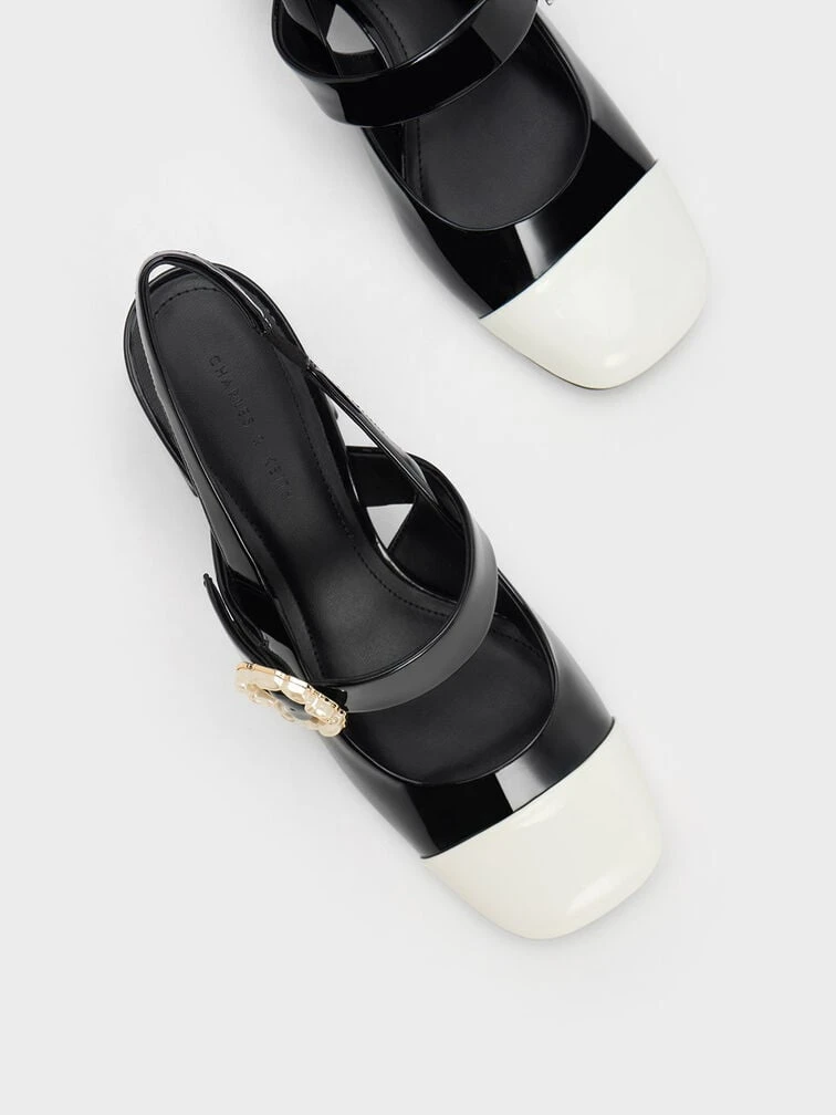 Patent Two-Tone Pearl Buckle Slingback Pumps 7 Patent Two-Tone Pearl Buckle Slingback Pumps - Image 7