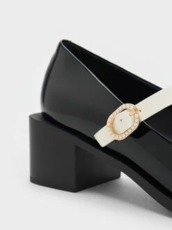 Patent Crystal-Embellished Buckle Two-Tone Mary Janes 12 Patent Crystal-Embellished Buckle Two-Tone Mary Janes -Charles & Keith 2023 L6 CK1 60580280 J5 7