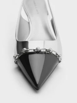 Metallic Pearl Chain-Link Slingback Pumps -Charles & Keith 2023 L6 CK1 61720161 07 7