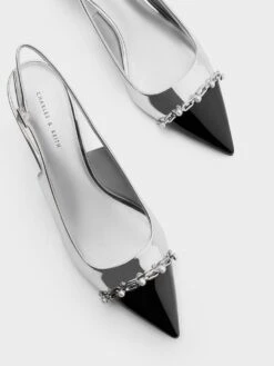 Metallic Pearl Chain-Link Slingback Pumps -Charles & Keith 2023 L6 CK1 61720161 07 8