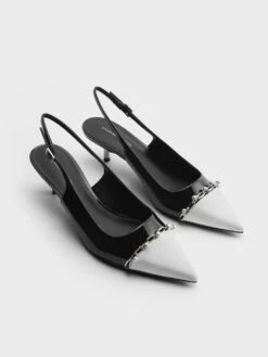 Patent Pearl Chain-Link Slingback Pumps -Charles & Keith 2023 L6 CK1 61720161 J5 3
