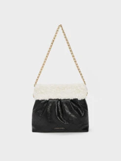 Duo Furry Chain Handle Shoulder Bag