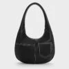 Anthea Contrast-Trim Curved Hobo Bag