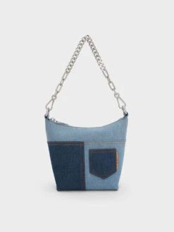 Anthea Denim Contrast-Trim Shoulder Bag