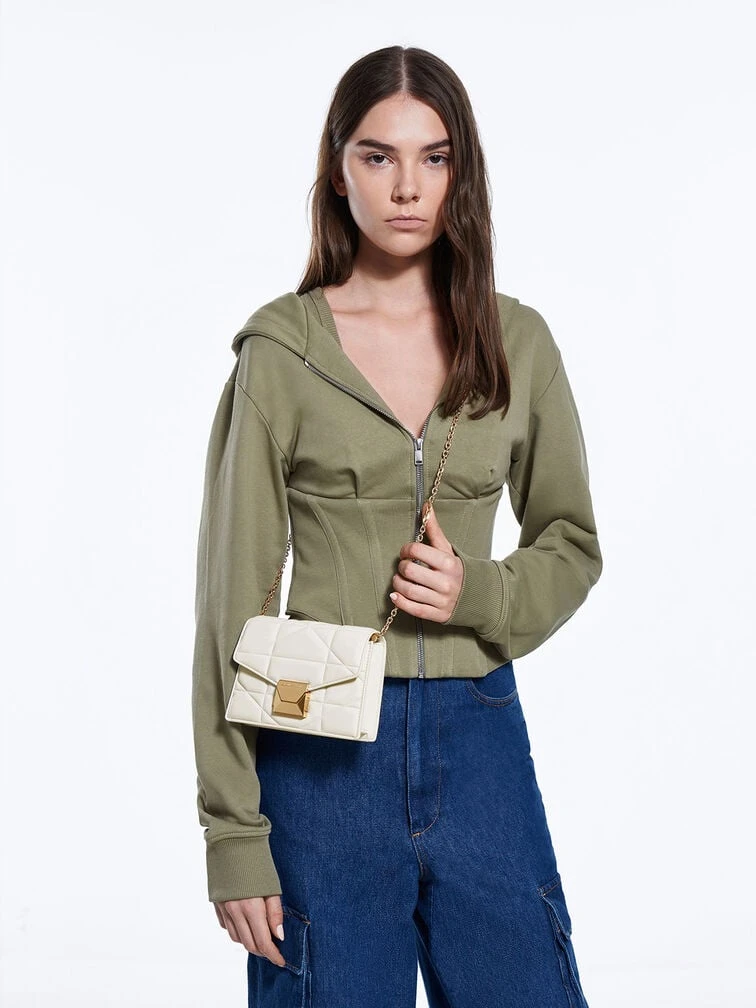 Blanche Chevron Chain-Strap Clutch 4 Blanche Chevron Chain-Strap Clutch - Image 4