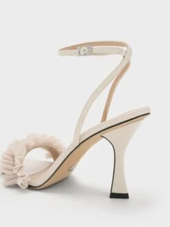 Patent Leather Ruffled Mesh Heeled Sandals -Charles & Keith 2023 L6 SL1 60280441 41 5