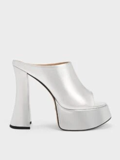 Delphine Leather Metallic Platform Mules