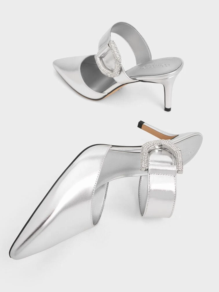 Gabine Leather Metallic Crystal-Embellished Mule Pumps 3 Gabine Leather Metallic Crystal-Embellished Mule Pumps - Image 3