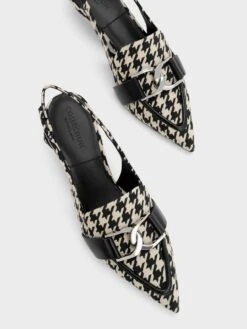 Gabine Leather Houndstooth Slingback Pumps 13 Gabine Leather Houndstooth Slingback Pumps -Charles & Keith 2023 L6 SL1 61900019 24 8