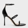 Patent Leather Triple Strap Heeled Sandals