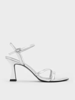 Metallic Strappy Trapeze Heel Sandals