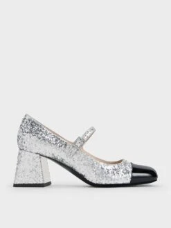 Patent Glittered Trapeze-Heel Mary Janes