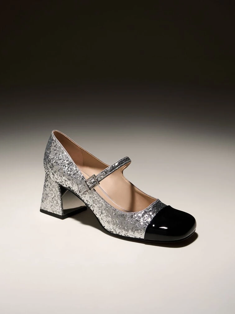 Patent Glittered Trapeze-Heel Mary Janes 2 Patent Glittered Trapeze-Heel Mary Janes - Image 2