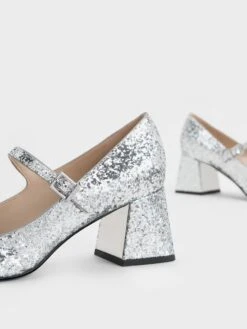 Patent Glittered Trapeze-Heel Mary Janes 7 Patent Glittered Trapeze-Heel Mary Janes -Charles & Keith 2023 L7 CK1 60361486 07 5