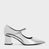 Metallic Pointed-Toe Mary Jane Pumps