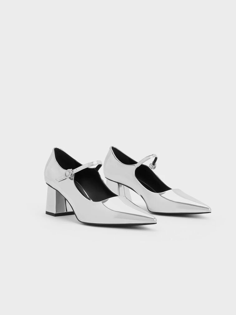 Metallic Pointed-Toe Mary Jane Pumps 2 Metallic Pointed-Toe Mary Jane Pumps - Image 2