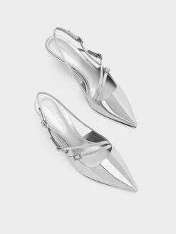 Metallic Buckle-Strap Kitten Heel Slingback Pumps -Charles & Keith 2023 L7 CK1 61720170 07 8