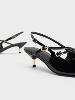 Patent Buckle-Strap Kitten Heel Slingback Pumps -Charles & Keith 2023 L7 CK1 61720170 J5 5