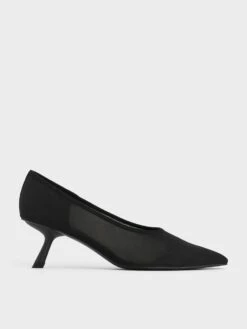 Mesh Slant-Heel Pointed-Toe Pumps