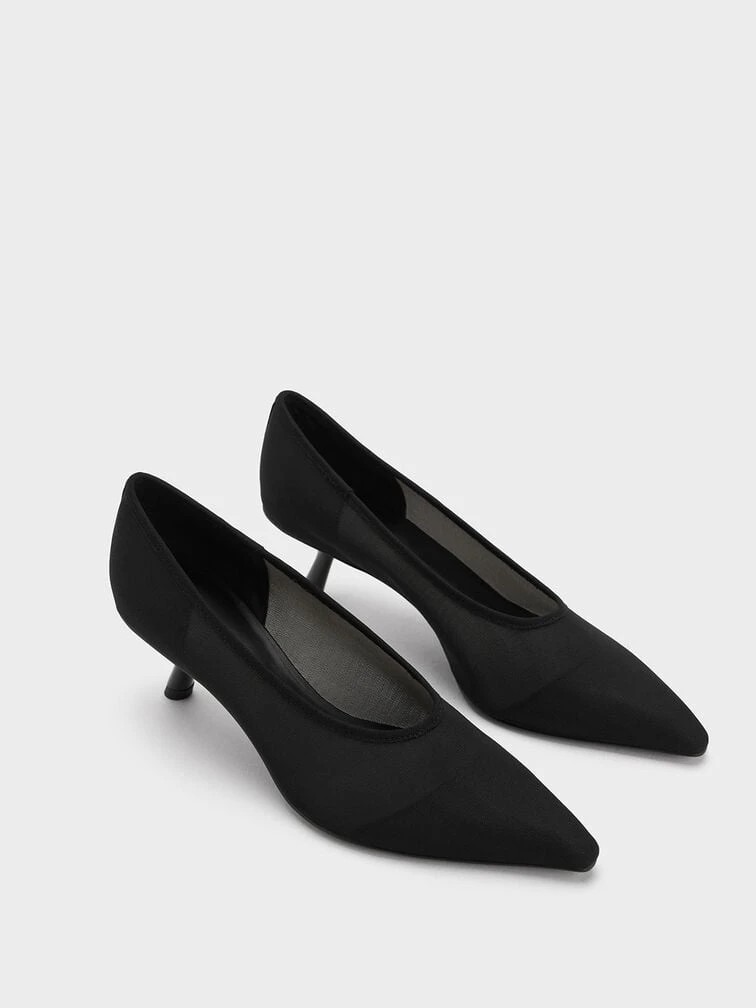 Mesh Slant-Heel Pointed-Toe Pumps 2 Mesh Slant-Heel Pointed-Toe Pumps - Image 2