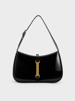 Cesia Patent Metallic Accent Shoulder Bag