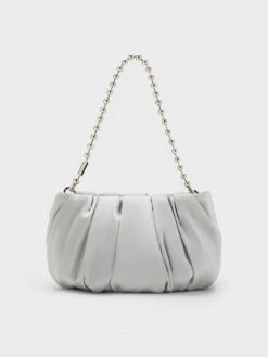 Bead-Handle Satin Ruched Bag