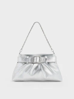 Avis Metallic Belted Ruched Shoulder Bag