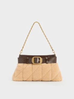 Avis Quilted-Fur Belted Shoulder Bag