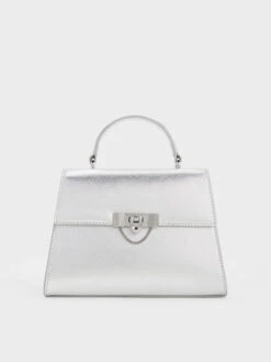 Charles & Keith 25 Tallulah Metallic Trapeze Top Handle Bag
