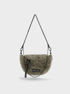 Philomena Furry Half-Moon Crossbody Bag