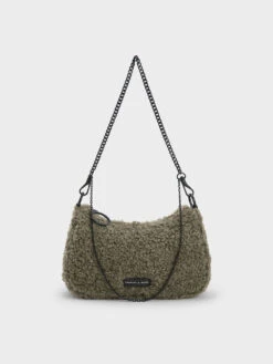 Philomena Furry Chain-Strap Crossbody Bag