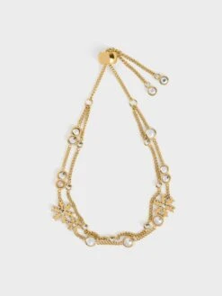 Snowflake-Motif Pearl & Crystal Double Bracelet