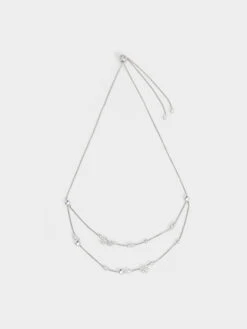 Snowflake-Motif Pearl & Crystal Double Necklace