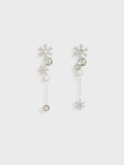 Snowflakes-Motif Pearl & Crystal Drop Earrings