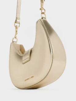 Gabine Metallic Leather Crystal-Embellished Hobo Bag -Charles & Keith 2023 L7 SL2 20271341 27 5