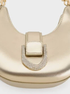 Gabine Metallic Leather Crystal-Embellished Hobo Bag -Charles & Keith 2023 L7 SL2 20271341 27 7
